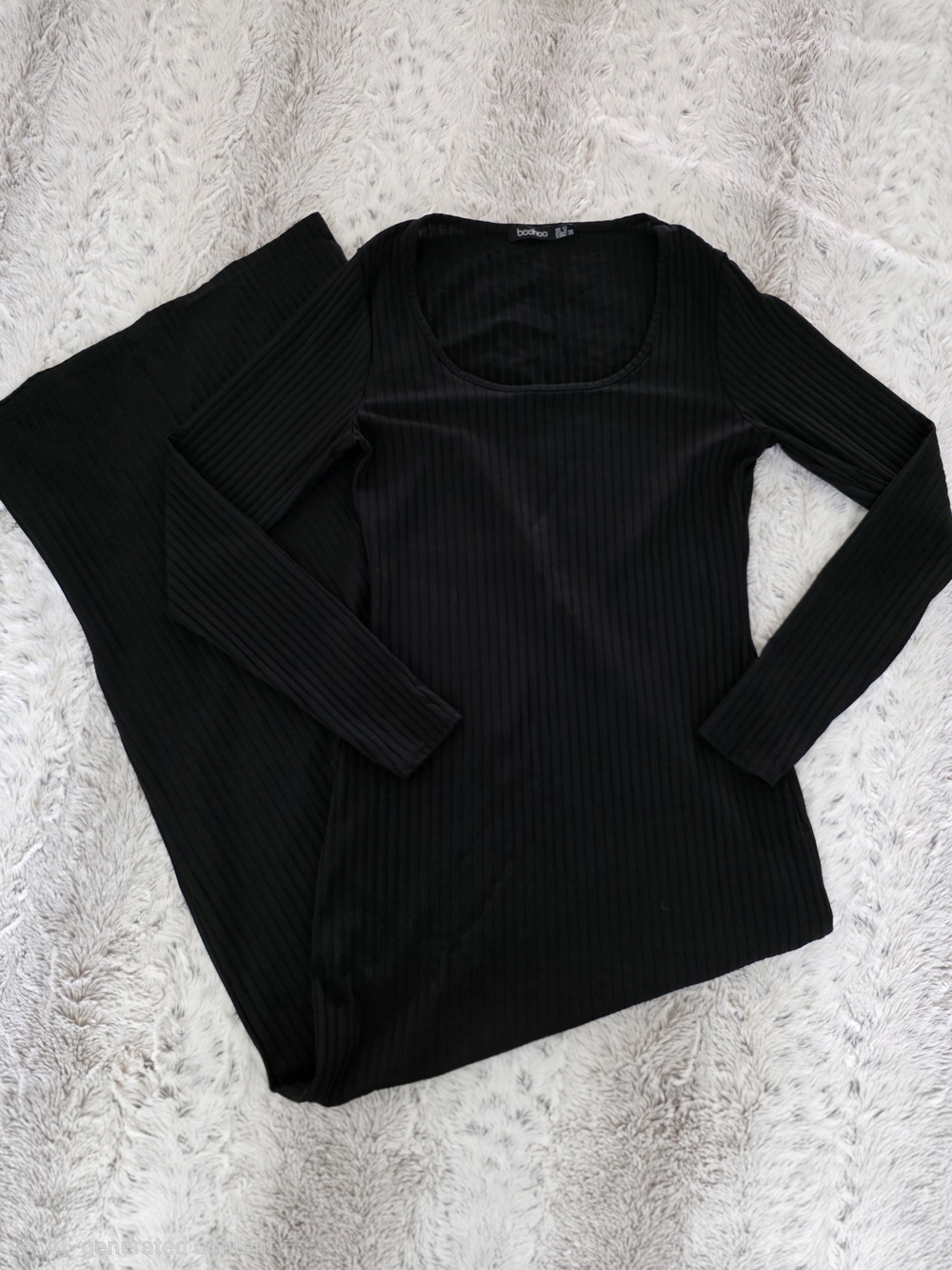 Black Ribbed Long Sleeve Maxi Column Dress - 8 - Picture 5 of 5
